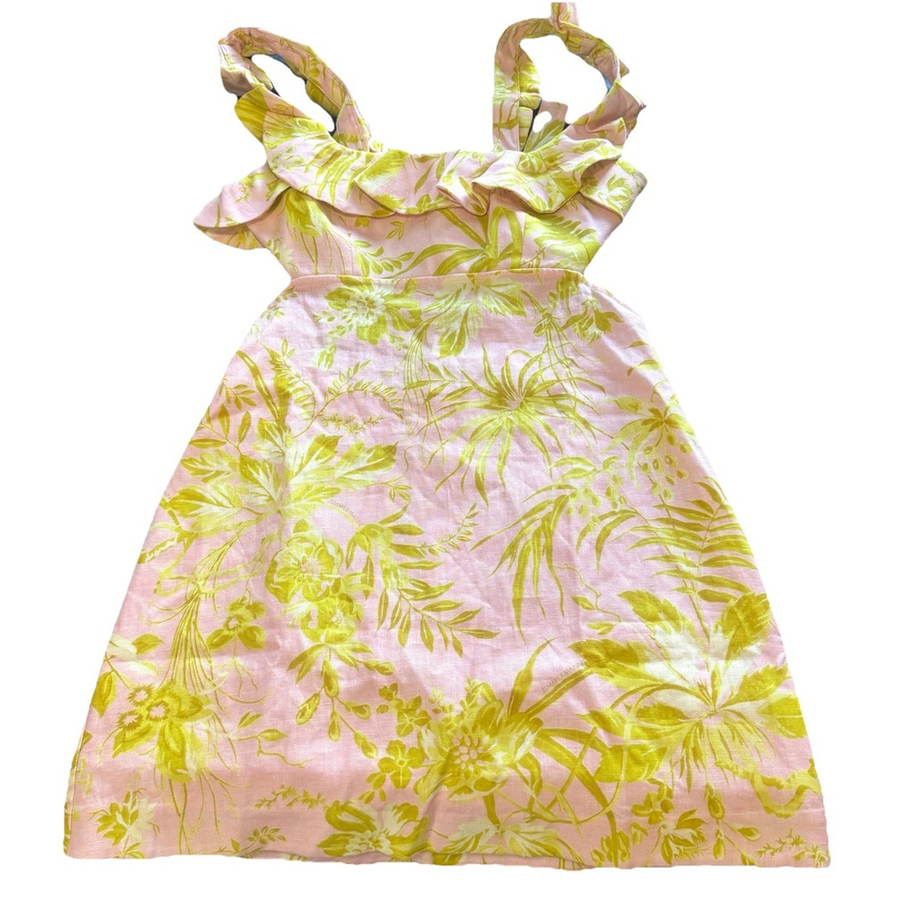 NWT Zimmermann Mini Linen Dress Size:3(US:10) Floral Ruffle Open Back MSRP:$695 - Picture 5 of 15